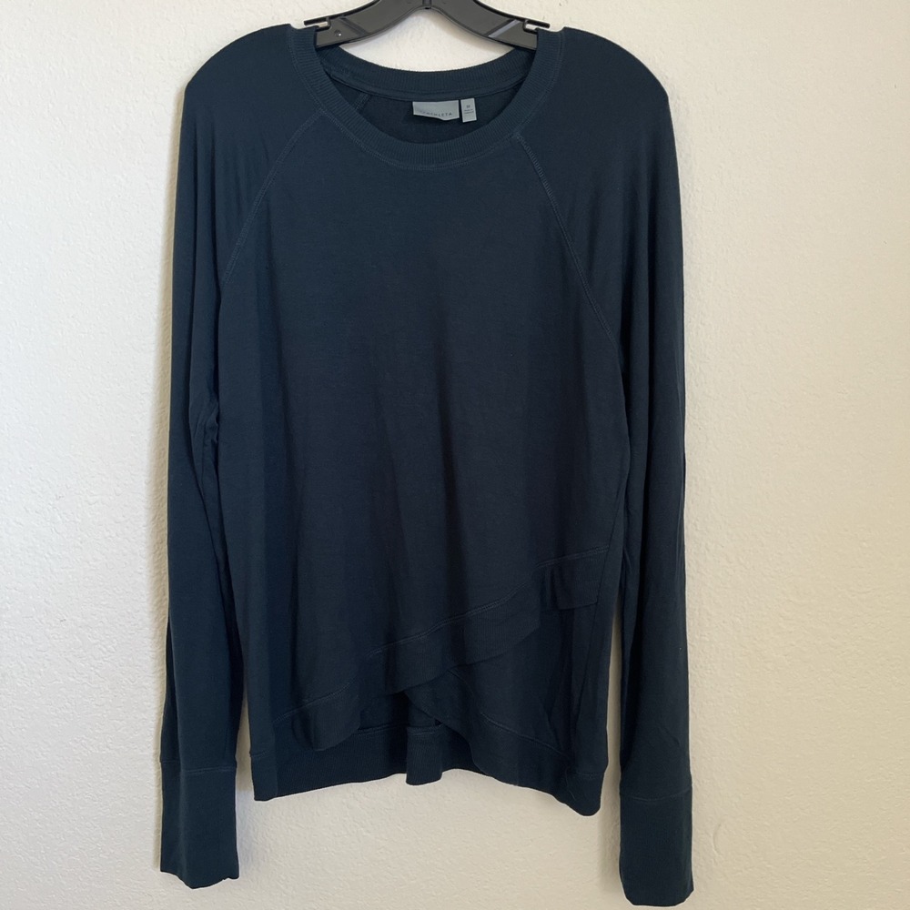 Athleta Modal Sweatshirt Women M Navy Blue Asymmetrical Hem Athleisure Cozy Soft